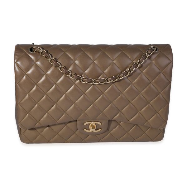 120827 fv Chanel Bronze Quilted Lambskin Maxi Classic Double Flap Bag