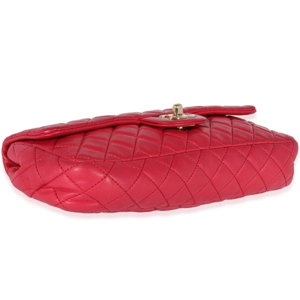 120896 av Chanel Red Quilted Lambskin Valentines Day East West Single Flap Bag