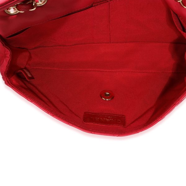 120896 bv Chanel Red Quilted Lambskin Valentines Day East West Single Flap Bag