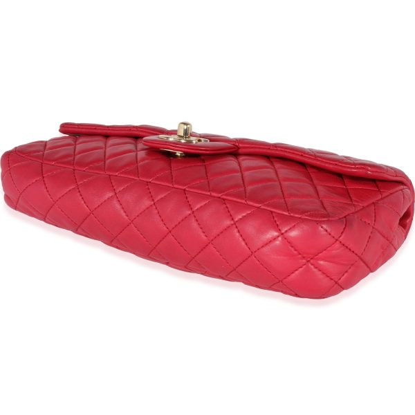 120896 clasp Chanel Red Quilted Lambskin Valentines Day East West Single Flap Bag