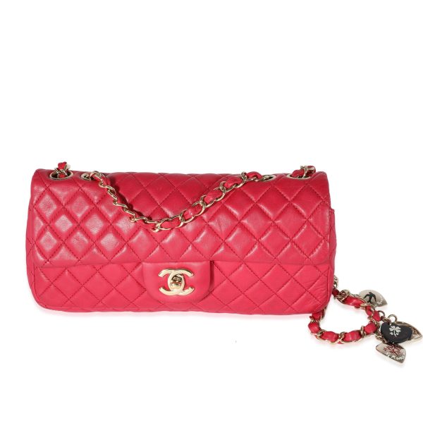 120896 fv Chanel Red Quilted Lambskin Valentines Day East West Single Flap Bag