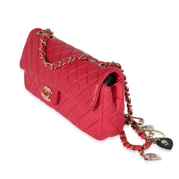 120896 sv Chanel Red Quilted Lambskin Valentines Day East West Single Flap Bag