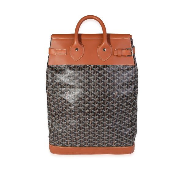 120900 bv Goyard Black Goyardine Brown Leather Steamer Bag