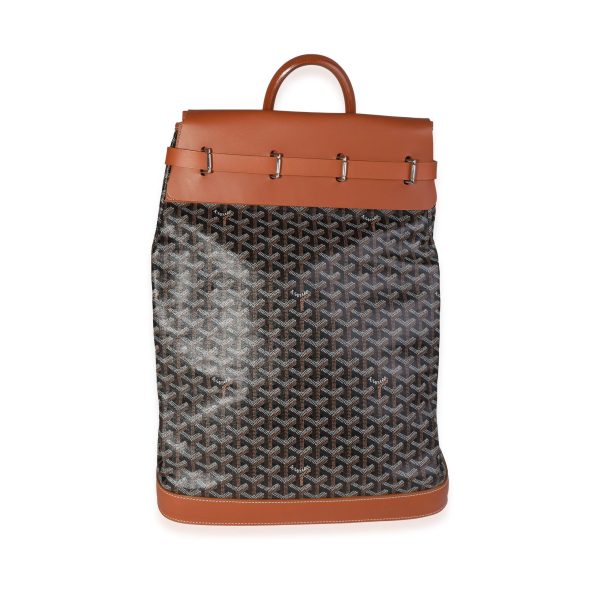 120900 fv Goyard Black Goyardine Brown Leather Steamer Bag