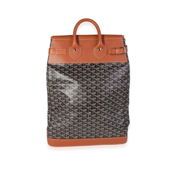 120900 pv Goyard Black Goyardine Brown Leather Steamer Bag