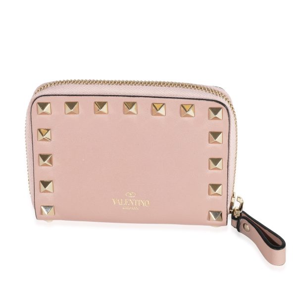 120915 fv Valentino Poudre Leather Rockstud Zip Around Compact Wallet