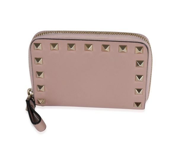 120915 pv Valentino Poudre Leather Rockstud Zip Around Compact Wallet