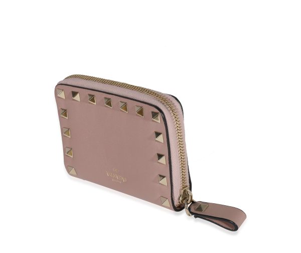 120915 sv Valentino Poudre Leather Rockstud Zip Around Compact Wallet