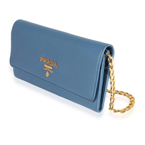 121068 sv Prada Blue Vitello Daino Chain Wallet