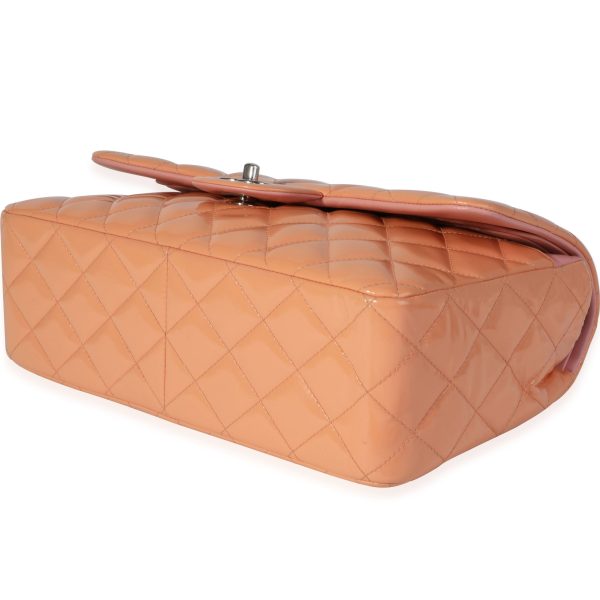 121100 box Chanel Peach Quilted Patent Leather Jumbo Classic Double Flap Bag