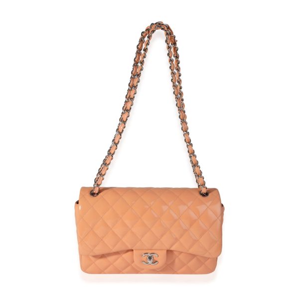 121100 bv Chanel Peach Quilted Patent Leather Jumbo Classic Double Flap Bag