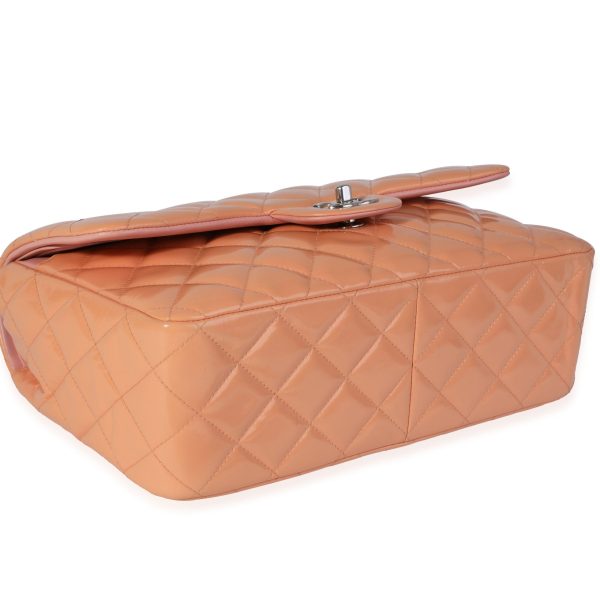 121100 clasp Chanel Peach Quilted Patent Leather Jumbo Classic Double Flap Bag