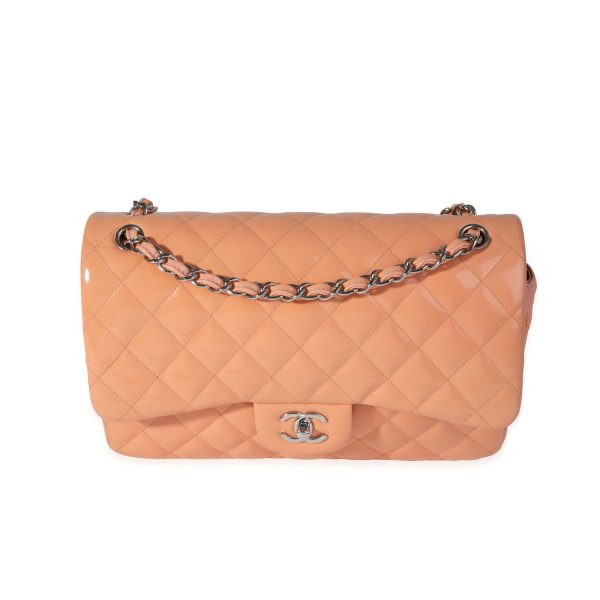 121100 fv Chanel Peach Quilted Patent Leather Jumbo Classic Double Flap Bag