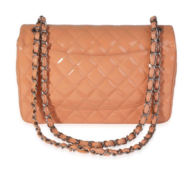 121100 pv Chanel Peach Quilted Patent Leather Jumbo Classic Double Flap Bag