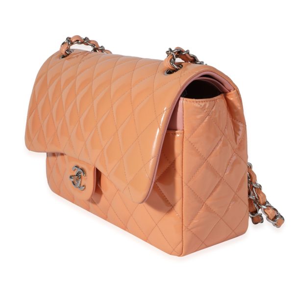 121100 sv Chanel Peach Quilted Patent Leather Jumbo Classic Double Flap Bag