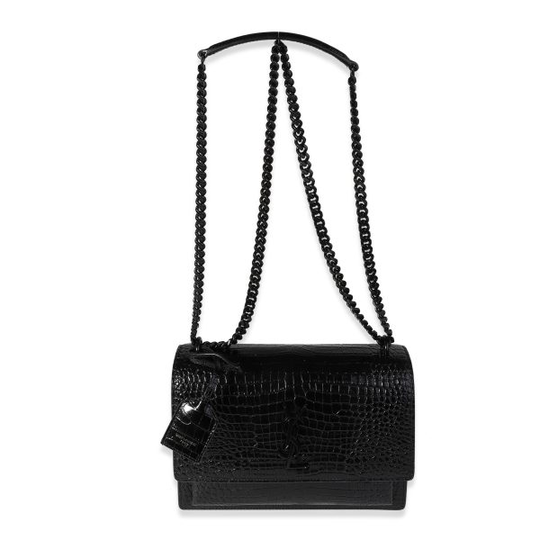 121105 bv Saint Laurent So Black Crocodile Embossed Medium Sunset Bag