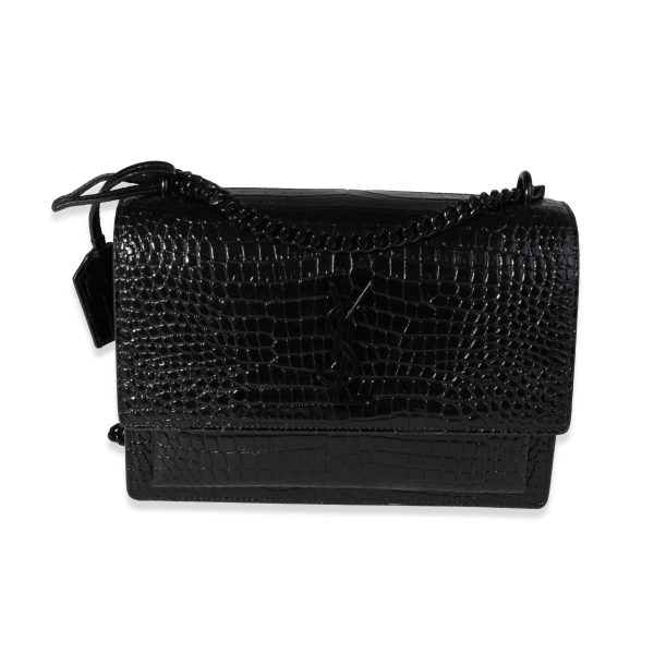 121105 fv Saint Laurent So Black Crocodile Embossed Medium Sunset Bag