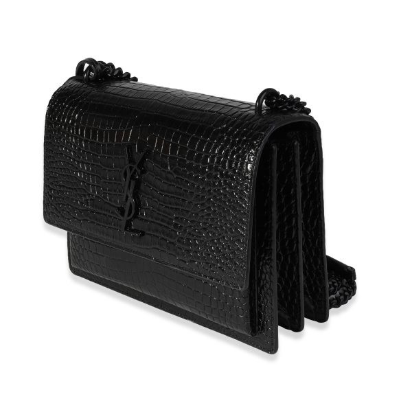 121105 sv Saint Laurent So Black Crocodile Embossed Medium Sunset Bag