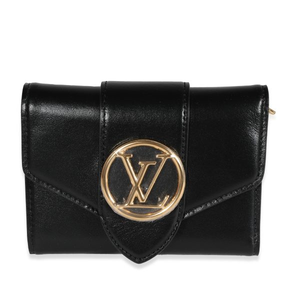 121114 fv Louis Vuitton Black Smooth Calfskin Pont 9 Compact Wallet