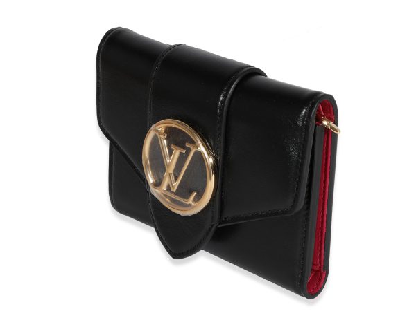 121114 sv Louis Vuitton Black Smooth Calfskin Pont 9 Compact Wallet