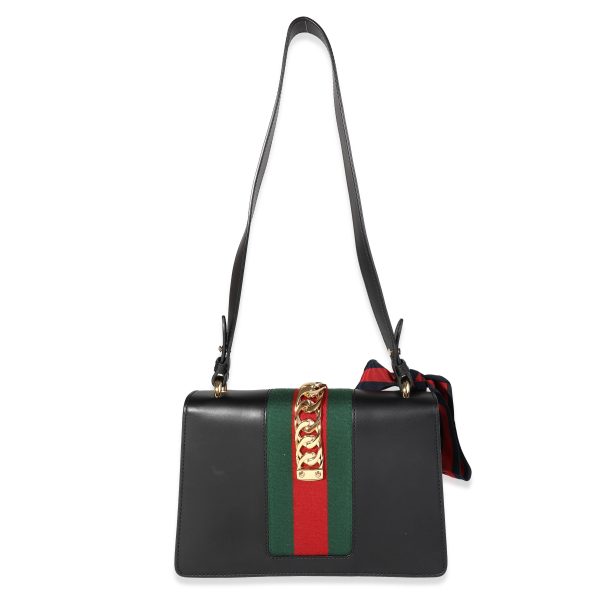 121116 stamp Gucci Black Smooth Leather Web Small Sylvie Shoulder Bag