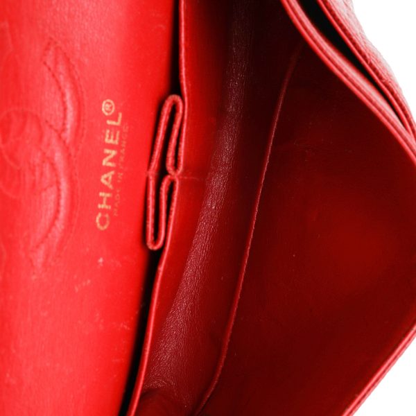 121141 av Chanel Red Quilted Caviar Small Classic Double Flap Bag