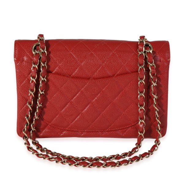 121141 pv Chanel Red Quilted Caviar Small Classic Double Flap Bag