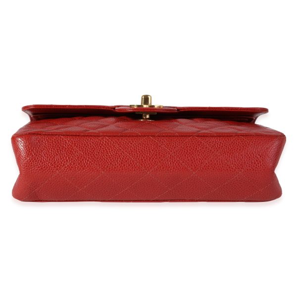 121141 stamp Chanel Red Quilted Caviar Small Classic Double Flap Bag