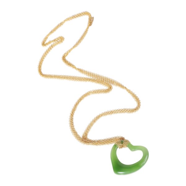 121154 pv d20e183e ad40 40cc 9664 92b60eeca1a8 Tiffany Co Elsa Peretti Green Jade Open Heart Pendant in 18K Yellow Gold