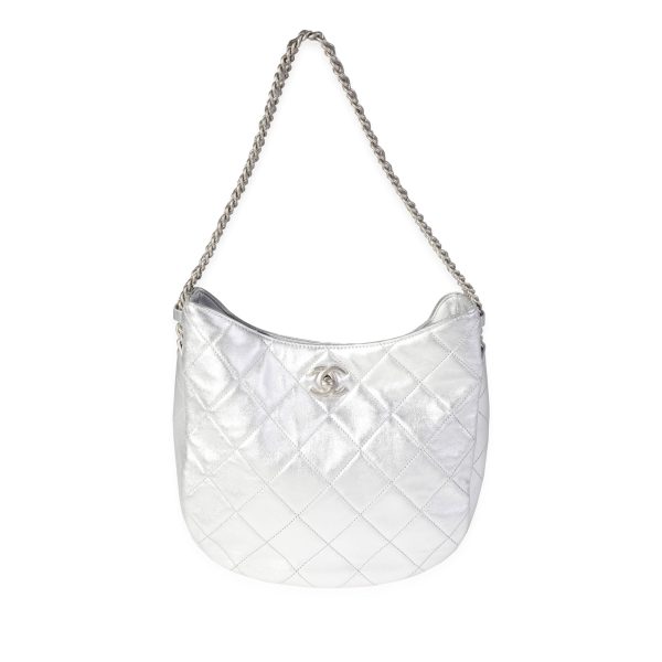 121159 fv Chanel Silver Quilted Lambskin Chain Hobo