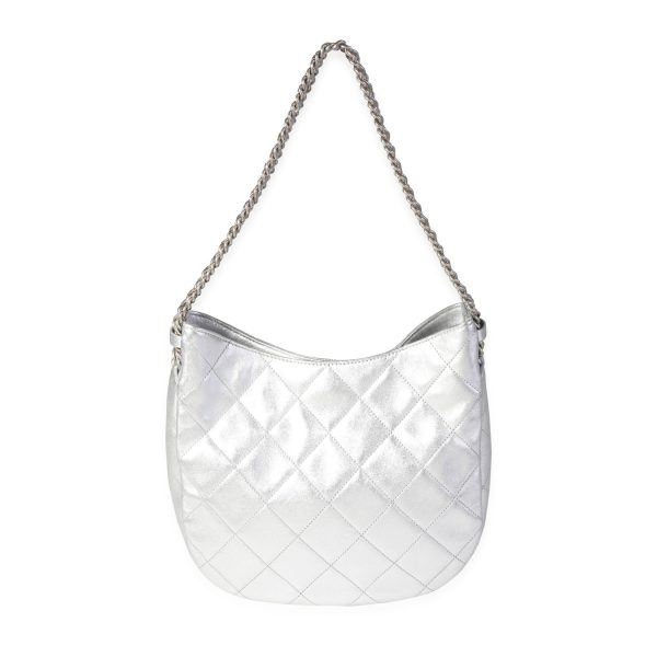 121159 pv Chanel Silver Quilted Lambskin Chain Hobo