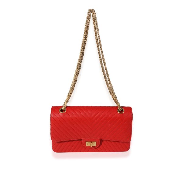 121186 bv Chanel Red Chevron Quilted Chévre Leather Reissue 255 225 Double Flap Bag