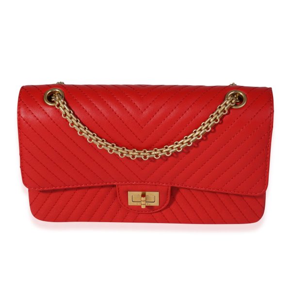 121186 fv Chanel Red Chevron Quilted Chévre Leather Reissue 255 225 Double Flap Bag