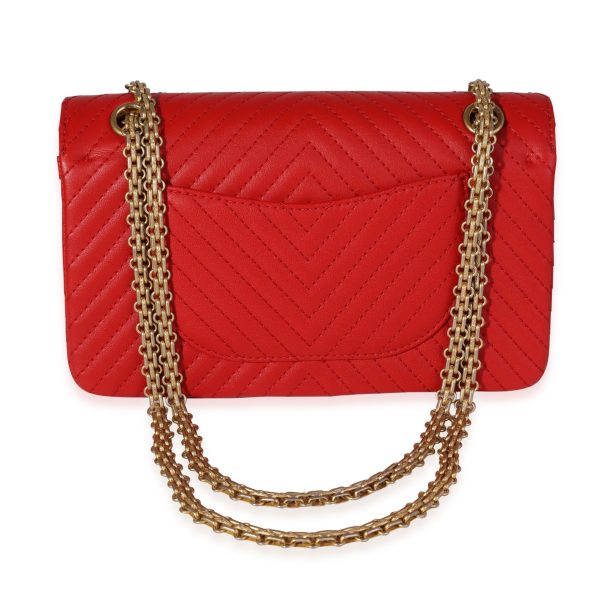 121186 pv Chanel Red Chevron Quilted Chévre Leather Reissue 255 225 Double Flap Bag