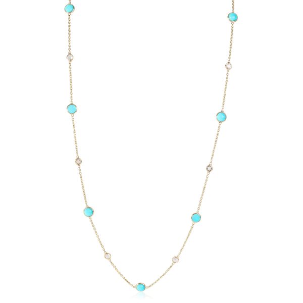 121195 fv cb8863b3 6a6c 45cd ac39 2f3cea01786a Turquoise Rose Cut Diamond Station Necklace 18k Yellow Gold 009 CTW