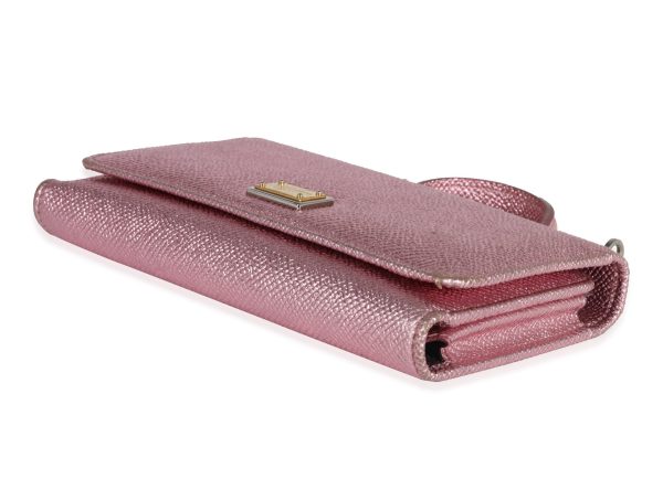 121298 box Dolce Gabbana Metallic Pink Leather Miss Sicily Chain Wallet