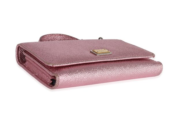 121298 clasp Dolce Gabbana Metallic Pink Leather Miss Sicily Chain Wallet