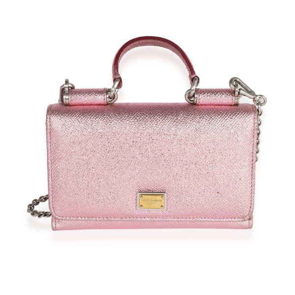 121298 fv Dolce Gabbana Metallic Pink Leather Miss Sicily Chain Wallet