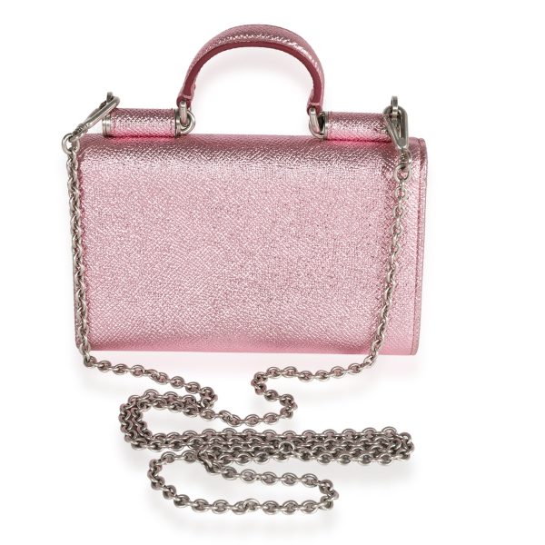 121298 pv Dolce Gabbana Metallic Pink Leather Miss Sicily Chain Wallet