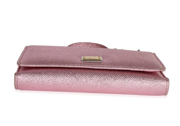 121298 stamp Dolce Gabbana Metallic Pink Leather Miss Sicily Chain Wallet