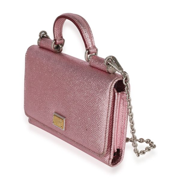 121298 sv Dolce Gabbana Metallic Pink Leather Miss Sicily Chain Wallet