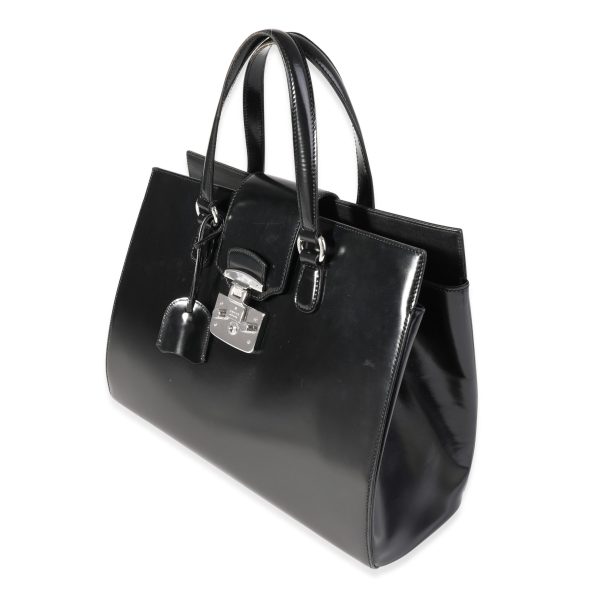 121320 sv Gucci Black Smooth Leather Lady Lock Tote