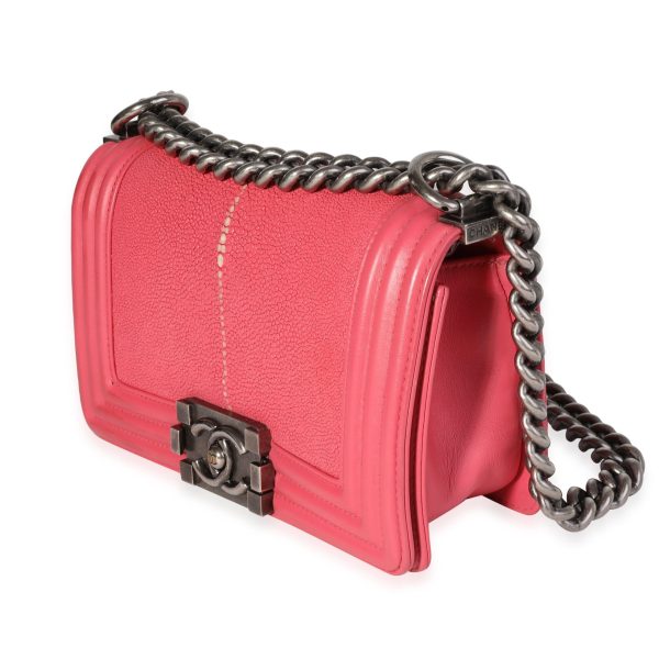 121337 sv Chanel Pink Stingray Calfskin Small Boy Bag