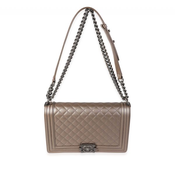 121358 bv Chanel Pewter Quilted Caviar Medium Boy Bag