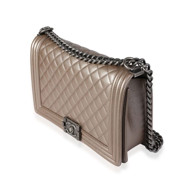 121358 sv Chanel Pewter Quilted Caviar Medium Boy Bag