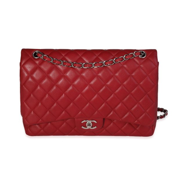 121374 fv be13d0fd 0761 465d b109 26b77bd7208b Chanel Red Quilted Caviar Maxi Classic Double Flap Bag