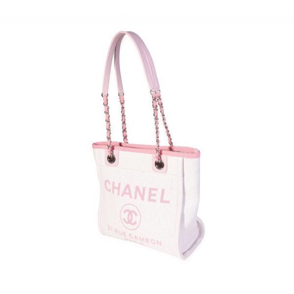 121375 sv Chanel Pale Pink Canvas Mini Deauville Tote