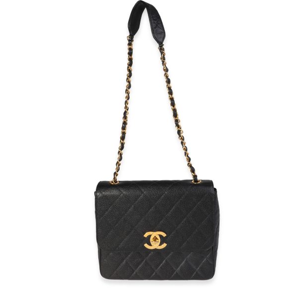 121417 bv Chanel Vintage Black Quilted Caviar XL Flap Shoulder Bag