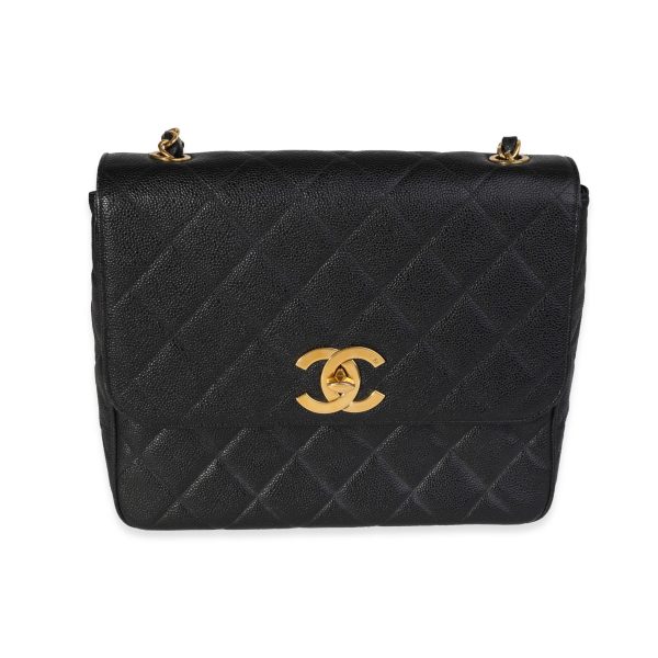 121417 fv Chanel Vintage Black Quilted Caviar XL Flap Shoulder Bag