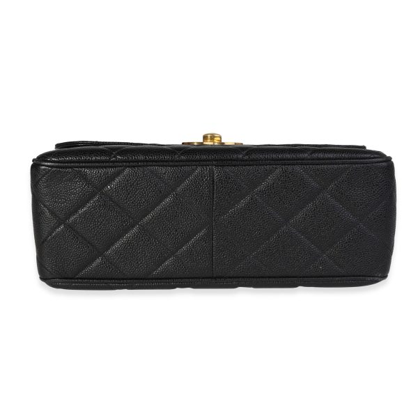 121417 stamp Chanel Vintage Black Quilted Caviar XL Flap Shoulder Bag